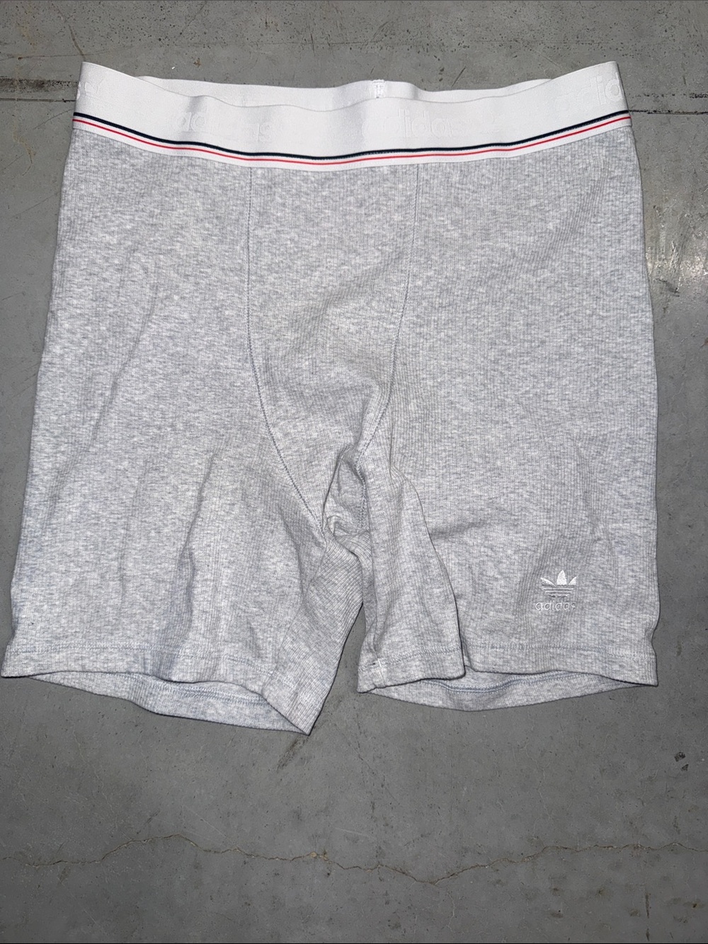 adidas Light Gray Ribbed Athletic Boxer Shorts with White Waistband - Picture 1 of 4